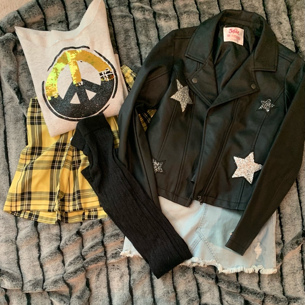 5 pieces 2 justice outfits and thick tights